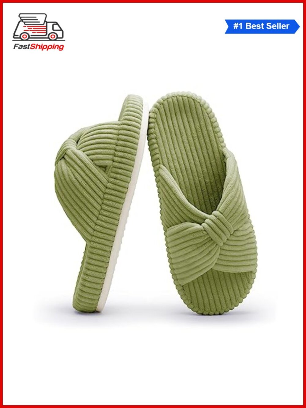 ✨Corduroy Bow Crossband Memory Foam Open Toe House Slippers Comfy Trendy